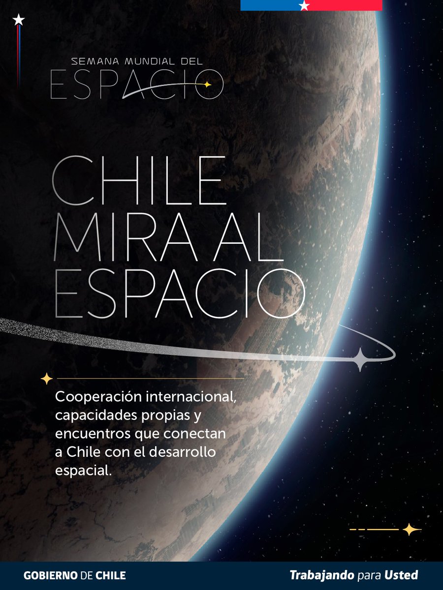 Minrel_Chile's tweet photo. Chile mira al espacio 🔭🇨🇱

En la Semana Mundial del Espacio, Chile impulsa la cooperación internacional, la protección de sus cielos y el desarrollo de tecnología satelital para ampliar el conocimiento del universo y conocer mejor su territorio. https://t.co/oAcK1mVUaV