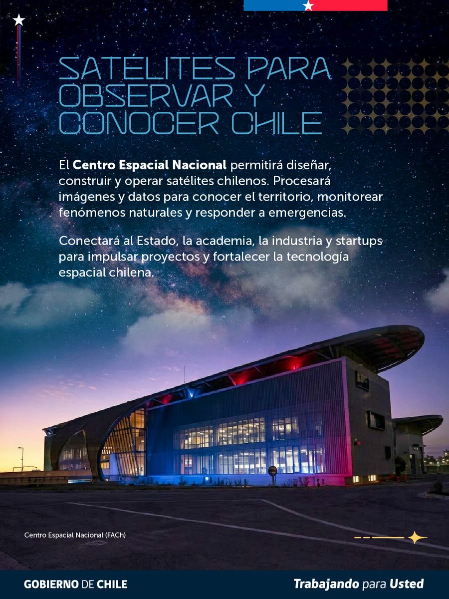 Minrel_Chile's tweet photo. Chile mira al espacio 🔭🇨🇱

En la Semana Mundial del Espacio, Chile impulsa la cooperación internacional, la protección de sus cielos y el desarrollo de tecnología satelital para ampliar el conocimiento del universo y conocer mejor su territorio. https://t.co/oAcK1mVUaV