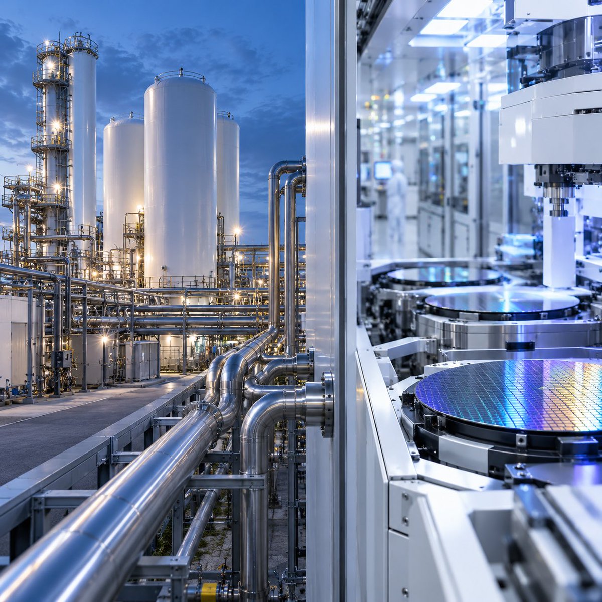 RodolpheSteffan's tweet photo. On parle beaucoup des GPU, de la lithographie ou de la mémoire…mais beaucoup moins de ce qui permet réellement de fabriquer les puces : les gaz ultra-purs.

Azote, argon, hydrogène, oxygène, gaz spéciaux…sans eux, pas de gravure, pas de nettoyage, pas de dépôts, donc pas de semi-conducteurs avancés.

Air Liquide renforce justement cette activité avec la montée en puissance des fabs liées à l’IA et vise plus de 10 % de croissance annuelle dans l’électronique.

C’est typiquement le genre de maillon invisible que j’adore regarder : tout le monde court après la puce…pendant que certains vendent ce sans quoi elle ne peut même pas sortir de l’usine.

Dans une ruée vers l’or, il n’y a pas que les pelles. Il faut aussi l’air. 😎