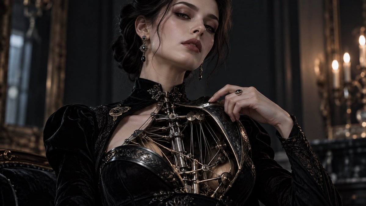 NIGHTSHADE8850's tweet photo. She thought she was free.
Then she found the mechanism beneath her own skin. 🖤🎭
Every gesture.
Every perfect angle.
Every elegant movement.
Pulled from somewhere inside.
The cruelest puppeteer was never above her.
It was built into her.
#AIArt #PuppetArt #DarkArt #CyberGothic