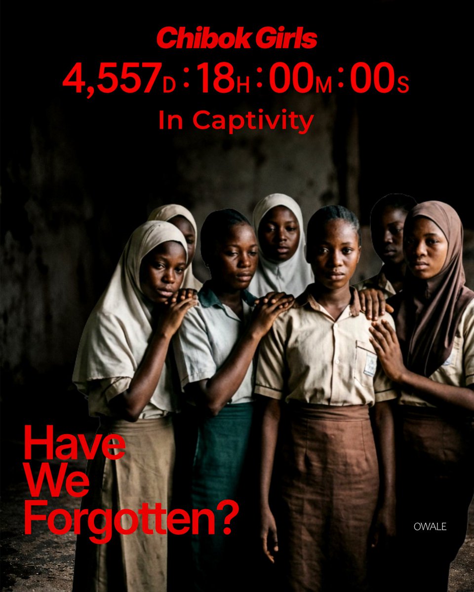 I_Am_D_Oracle's tweet photo. They're now women. Their stories made the news, but have slowly become forgotten in our hearts.
4,557 days in captivity.
Have we forgotten them?
We must keep remembering. We must keep asking.
#ChibokGirls #BringBackOurGirls https://t.co/6HyaVQtvR3