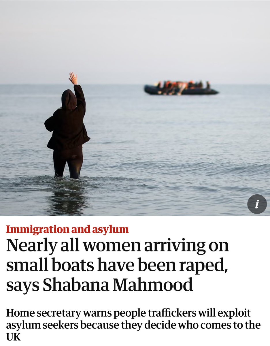 darrengrimes's tweet photo. Shabana Mahmood, Sunday: nearly all women on the small boats have been raped.

Shabana Mahmood, same interview: the real danger is blokes in balaclavas who'd like the boats to stop.

She's identified the predators. Then aimed her fire at the people complaining about them. https://t.co/6FbBLTjJqU