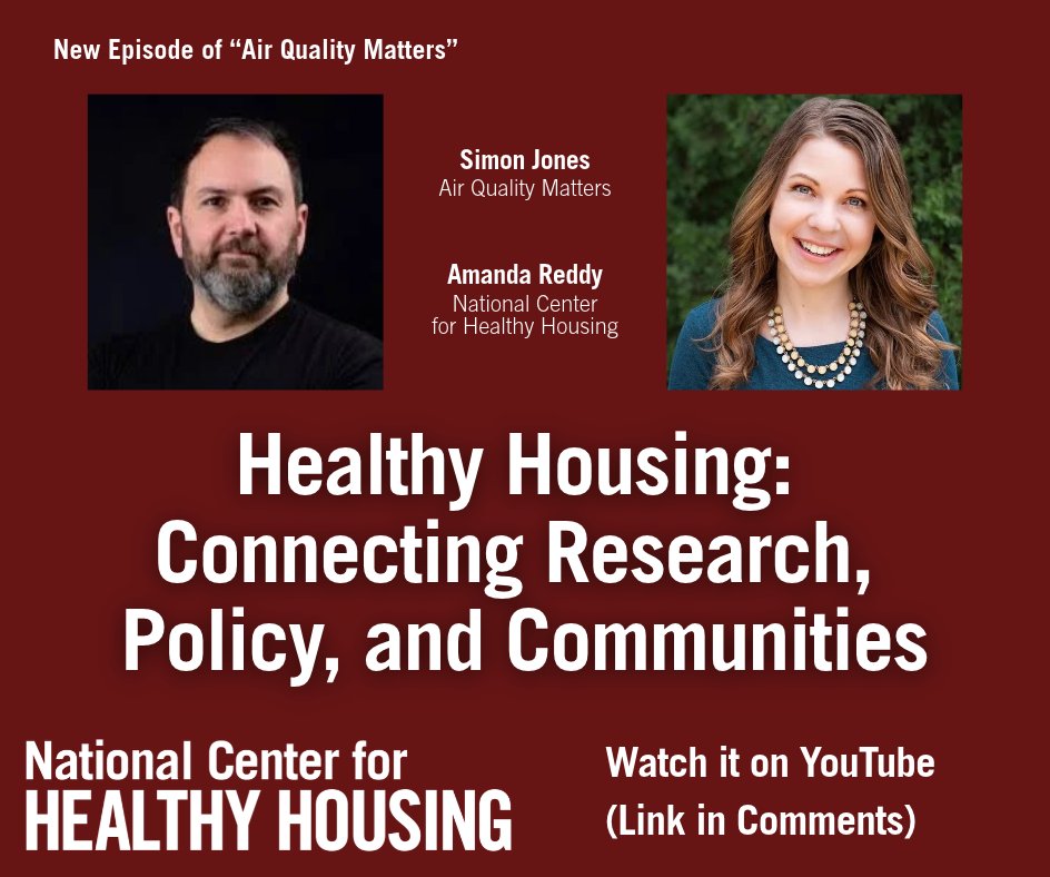 NCHH's tweet photo. NEW PODCAST! NCHH Executive Director Amanda Reddy recently joined Simon Jones on "Air Quality Matters" to talk about healthy homes. Watch “Healthy Housing: Connecting Research, Policy, and Communities” here: 

https://t.co/oXAvCuDVRh

#PublicHealth #IAQ #IndoorAir #IAQMonth https://t.co/V6tpQMwEke