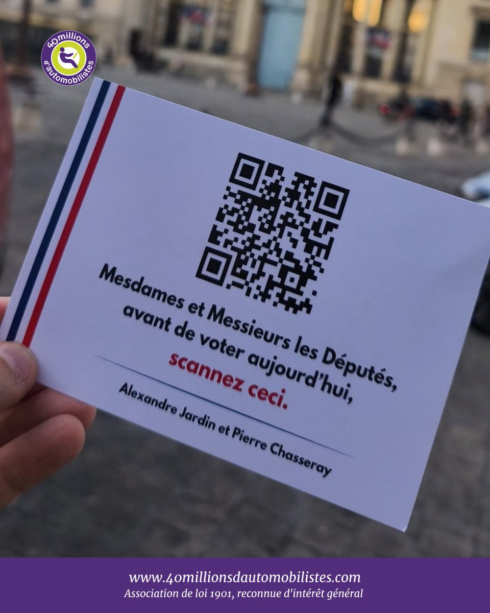 40MA's tweet photo. C'est fait ! ✅

Aujourd'hui, nous avons remis à chaque député notre appel vidéo à voter en faveur de l'abrogation des ZFE le 8 octobre prochain.

Nous diffuserons en masse le détail des votes avec @AlexandreJardin @lesGueuxZFE. https://t.co/2V9xAzqpPZ