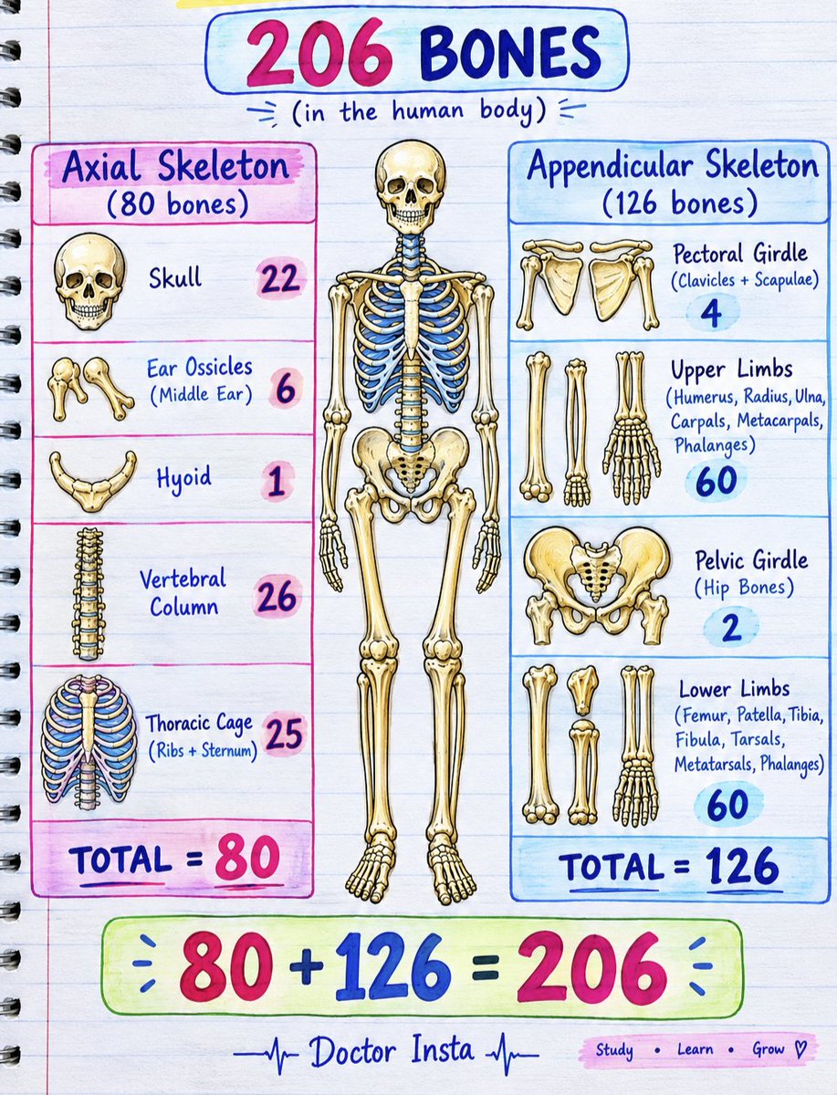 doctorinstaha's tweet photo. 206 Bones in human body.

#HumanSkeleton #206Bones #Anatomy #MedicalEducation #MedEd #DoctorInsta https://t.co/huEjqDT5L2