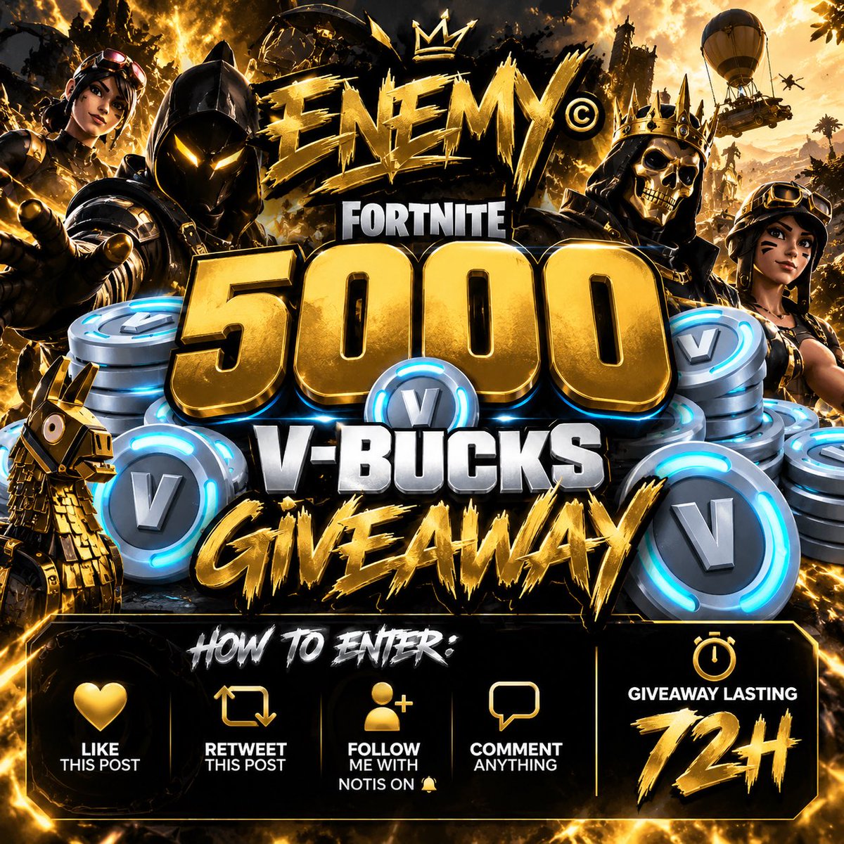 TrillEnemy's tweet photo. 5000 V-BUCKS giveaway - 72 hours 🔥👀

- Like/Comment/Retweet ♻️ 
- Follow ME with Notis on 🛎️ 
- MUST DO ALL ✅ 

Picking one winner randomly ‼️ 🎁 🏆 https://t.co/JLa96ehZTc