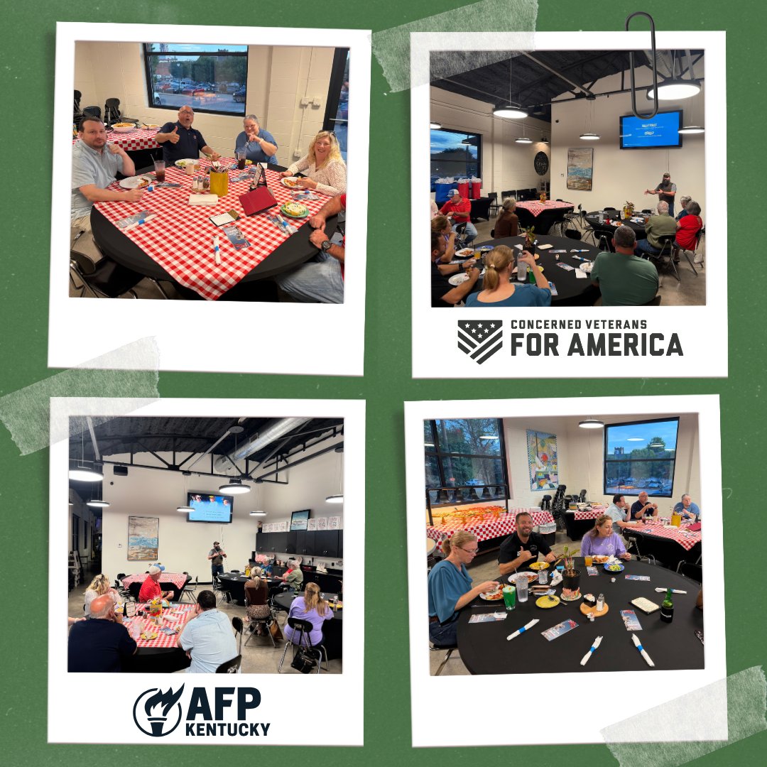 AFPKentucky's tweet photo. We were honored to welcome Purple Heart recipient Chris Enget, Education Director for the Concerned Veterans for America (CVA), to Kentucky for CVA’s first-ever dinner in the Commonwealth. Chris shared CVA’s mission and highlighted its growing partnership with AFP-KY. We are excited to work together to advance freedom and opportunity for Kentuckians across the state.🇺🇸
