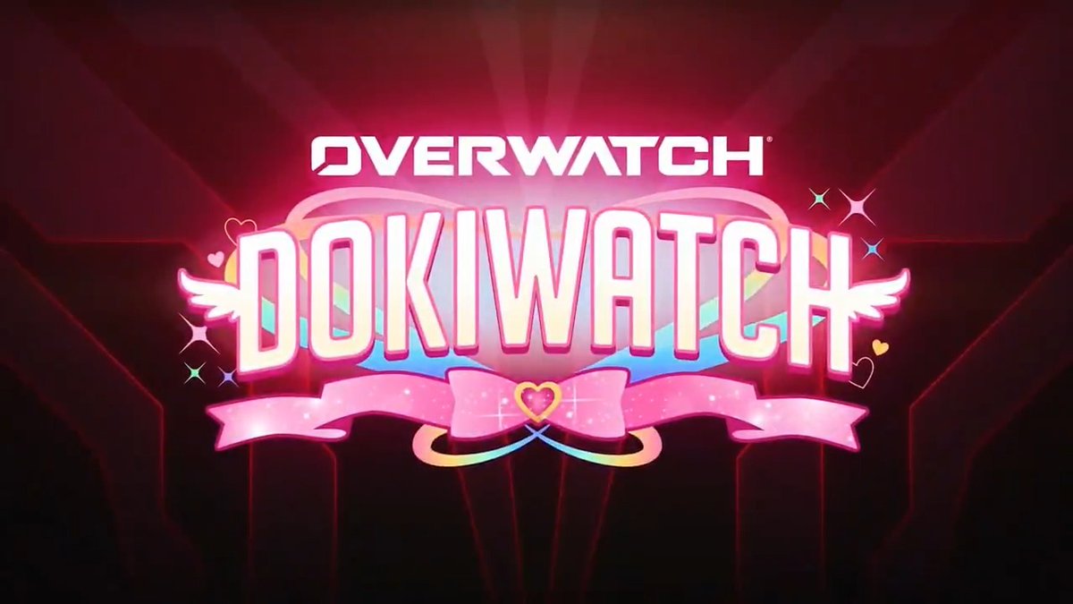A stylized logo that reads 'OVERWATCH' above 'DOKIWATCH' featuring pink ribbons, wings, and hearts on a dark background.