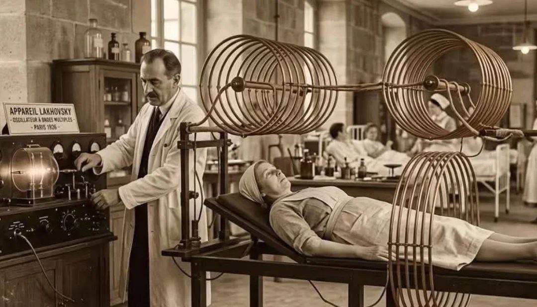 MrPool_QQ's tweet photo. The "Tesla MedBed" traces back to Georges Lakhovsky's Multi-Wave Oscillator (MWO) from the 1930s.

The device generated a broad high-frequency spectrum intended to influence biological processes through resonance.

In Paris and later in the United States, there were clinical applications with documented improvements in patients.

However, the method was never widely adopted and disappeared from medical practice after the 1940s.

The underlying concept: Cells are considered oscillating systems, whose balance can be supported by external frequencies.

We can assume that this was also a technique from the ancient world, adopted before it eventually vanished.

Share !

⟁