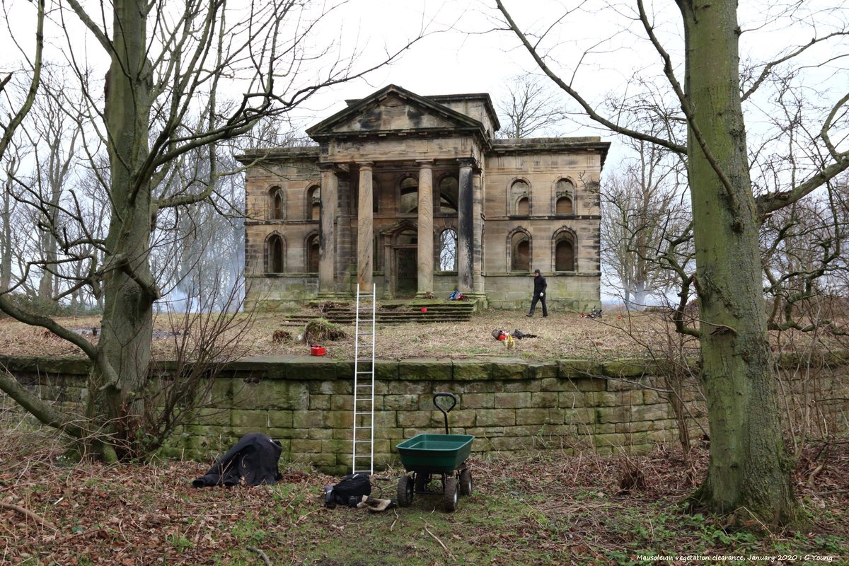 Novocastria2020's tweet photo. The mausoleum is currently being managed as a 'controlled ruin', as it is too far gone &amp; too vulnerable to consider restoration. There was some preservation &amp; stabilisation work carried out 2020, to prevent further decay, together with renewal of 4 or 5 defective cornice stones. https://t.co/qeoMzPnLUw