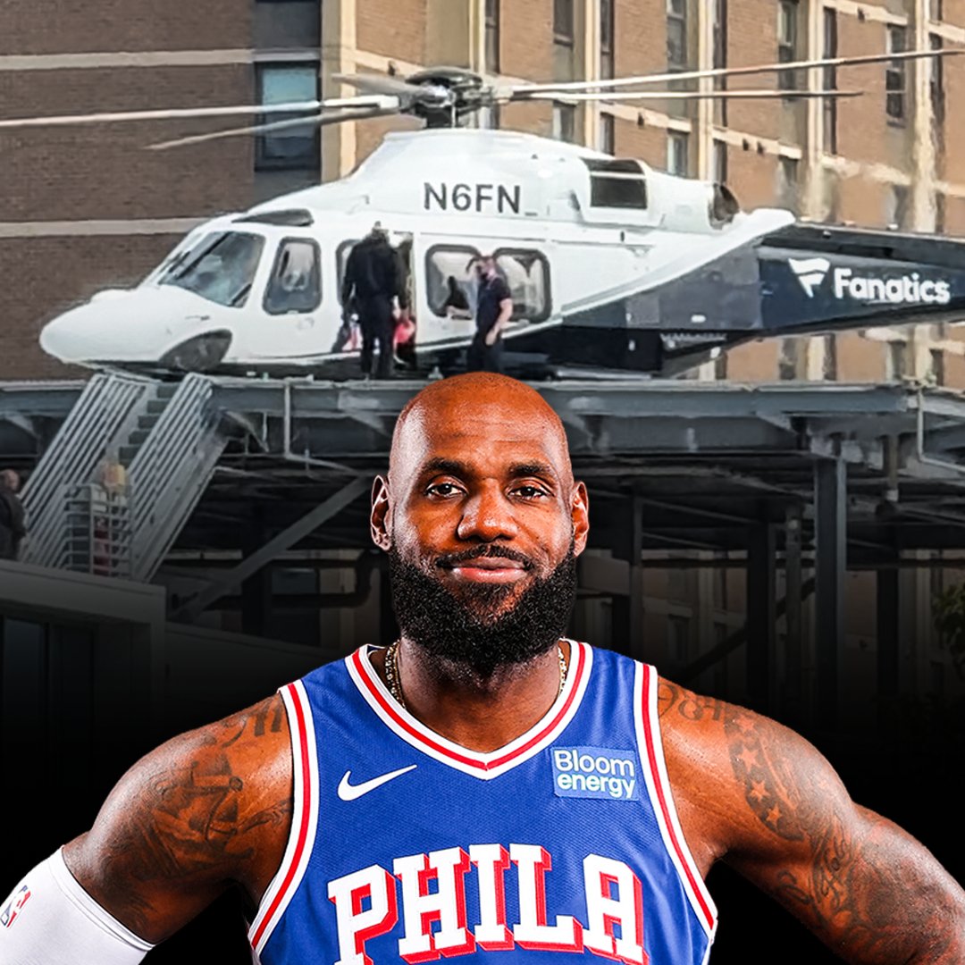 FOS's tweet photo. The helicopter LeBron James is using to commute from Philadelphia to NYC has made a dozen roundtrips between the two cities in the past week.

James is flying in a Fanatics helicopter, which he has access to in his deal with the company, a spokesperson for him confirmed to FOS.