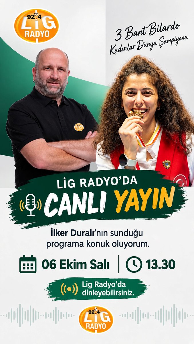 benguzinmujde's tweet photo. Yarın saat 13.30'da Lig Radyo'da canlı yayındayım 📻🥇 @ilkerdurali @LigRadyo https://t.co/v0cesJy31Q