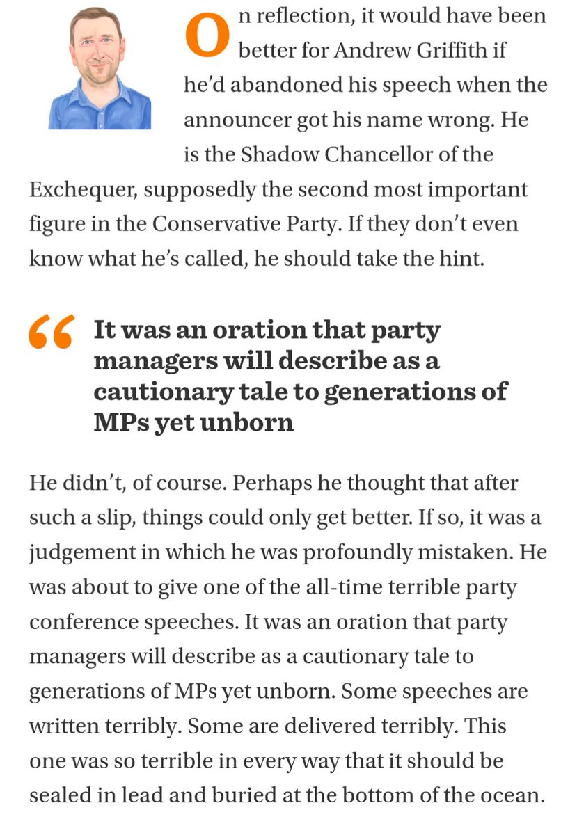 RobDotHutton's tweet photo. Andrew Griffith delivers one of the all time rhetorical stinkers. My Tory conference SKETCH. https://t.co/M9tZg1bhvE https://t.co/kXQtE6N6md