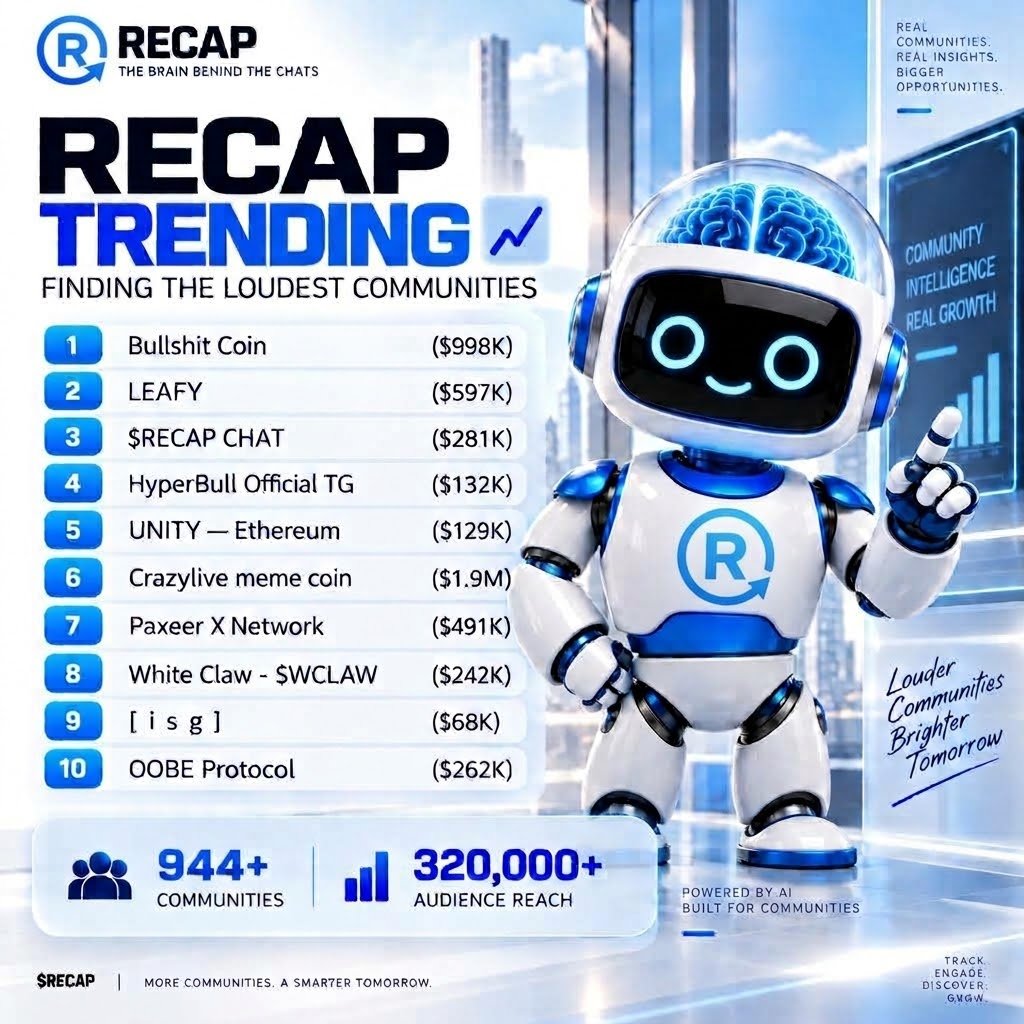 RecapThisBot's tweet photo. These communities have an edge. ⚡️

They’re not just building — they’re getting exposure through an ecosystem designed to amplify communities.

📈 Trending
🤖 AI-powered community tools
🔥 Custom Bots
🌐 Cross-community exposure
Don’t just build your community. Put it on the map.

Add @RecapThisBot to your Telegram and create a Custom Bot with your project’s own identity.

The edge is already here.

Join us: 
https://t.co/aEiylgX3T5

Top10:
@BULLSHIT_ANSEM 
@Its__Leafy 
@RecapThisBot 
@HyperBullSol 
@UNITY_onETH 
@paxeer_app
@wclawonsol
@infinitestonk
@OOBEonSol