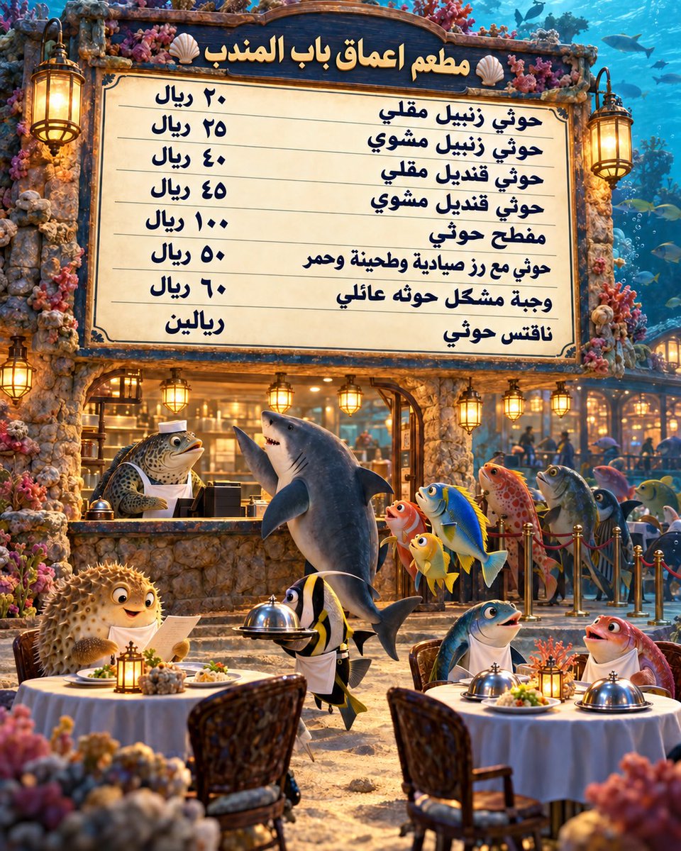 ZHRANCO_SA's tweet photo. قائمة الطعام عند اسماك باب المندب اليوم. https://t.co/Jvbl6ZAWBn