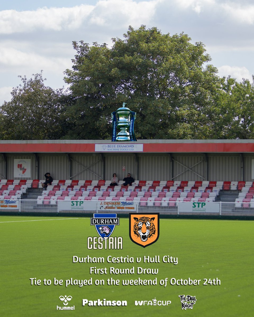 DurhamCestria's tweet photo. We have been drawn at home to @HullCityLFC in the First Round of the Women’s FA Cup.

The tie will be played on the weekend of October 24th. Full match information will be confirmed nearer the game.

#HearUsRoar https://t.co/CFG7VUKikZ