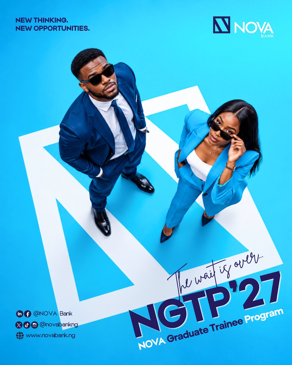 novabankng's tweet photo. The NOVA Graduate Trainee Program 2027 (NGTP’27) is finally here!🥳🥳🥳🥳🥳 Applications opens tomorrow. Follow this page for more updates.
#novabank #gradute #banking #viralpost #x https://t.co/0Hx7MuJsAs