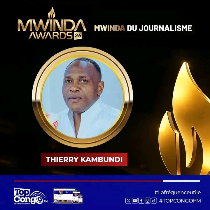 ntumbawiva's tweet photo. Nos félicitations à Thierry KAMBUNDI KAFUTI, rédacteur en chef de votre radio, qui a reçu ce 3 octobre 2026 le Mwinda du journalisme au Mwinda awards.

#TopCongoFM #lafrequenceutile #infos #RDC https://t.co/Dpsxs7Wqys