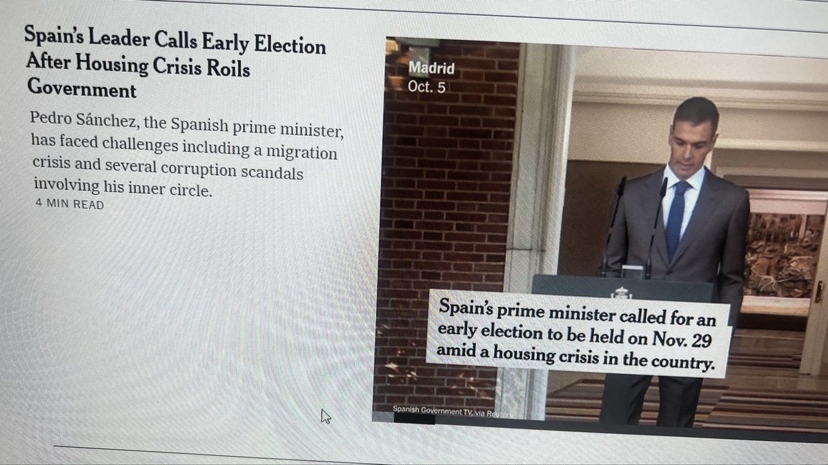 gerardtribune's tweet photo. La imagen del presidente de España en @nytimes : “Afronta retos como la
crisis migratoria y varios escándalos de corrupción que involucran a su círculo más íntimo”. https://t.co/GDvKiiTLPh