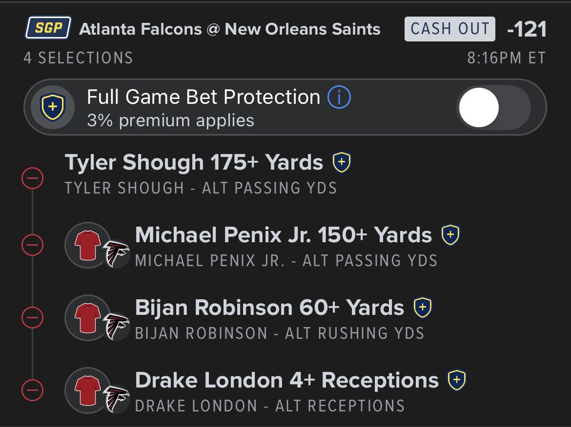 LangBetz's tweet photo. Saints/Falcons:

Shough 175 pass yards, Penix 150 pass yards, Bijan 60 rush yards, London 4 receptions

#whatsyawager @WhatsYaWager @BovadaOfficial https://t.co/xSZBb9tcTX