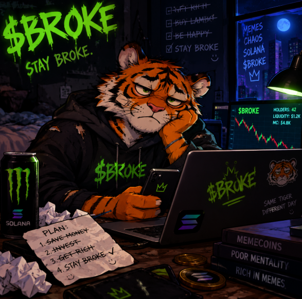 BrokeCoinSOL5's tweet photo. Me: “This time I'm going to save my money.”

Also me 5 minutes later:

🐯 “one more memecoin.”

Welcome to $BROKE.

$BROKE on https://t.co/0cmCYvoIol 
https://t.co/ypo9Zv4uOt https://t.co/H8BJFtNcso