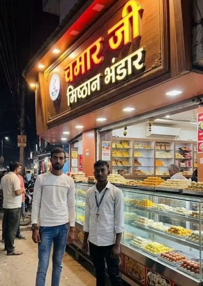 SimbleLogic's tweet photo. At last some one listened. 

Had asked one SC guy here playing victim card, questioning why all Sweet Shops are "Agrawal" "Gupta" etc. 

The idiot didn't listen. But someone did. 

May the shop make the best sweets and start a trend. No sane guy will see the board and Not Buy. 

But MODI ACT will say, chosit hai...but also want the group to remain Chosit...Vanchit...Peedeet...
