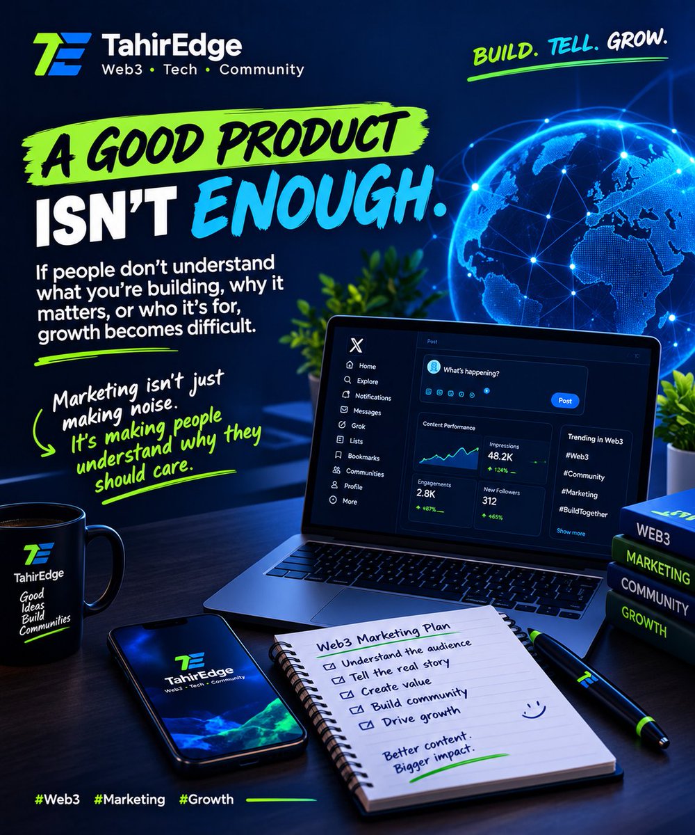 TahirEdge's tweet photo. One thing I’ve noticed about Web3 projects:

Having a good product isn’t enough.

If people don’t understand what you’re building, why it matters, or who it’s for, growth becomes difficult.

Marketing isn’t just making noise.

It’s making people understand why they should care. https://t.co/0BkJFn1NjD