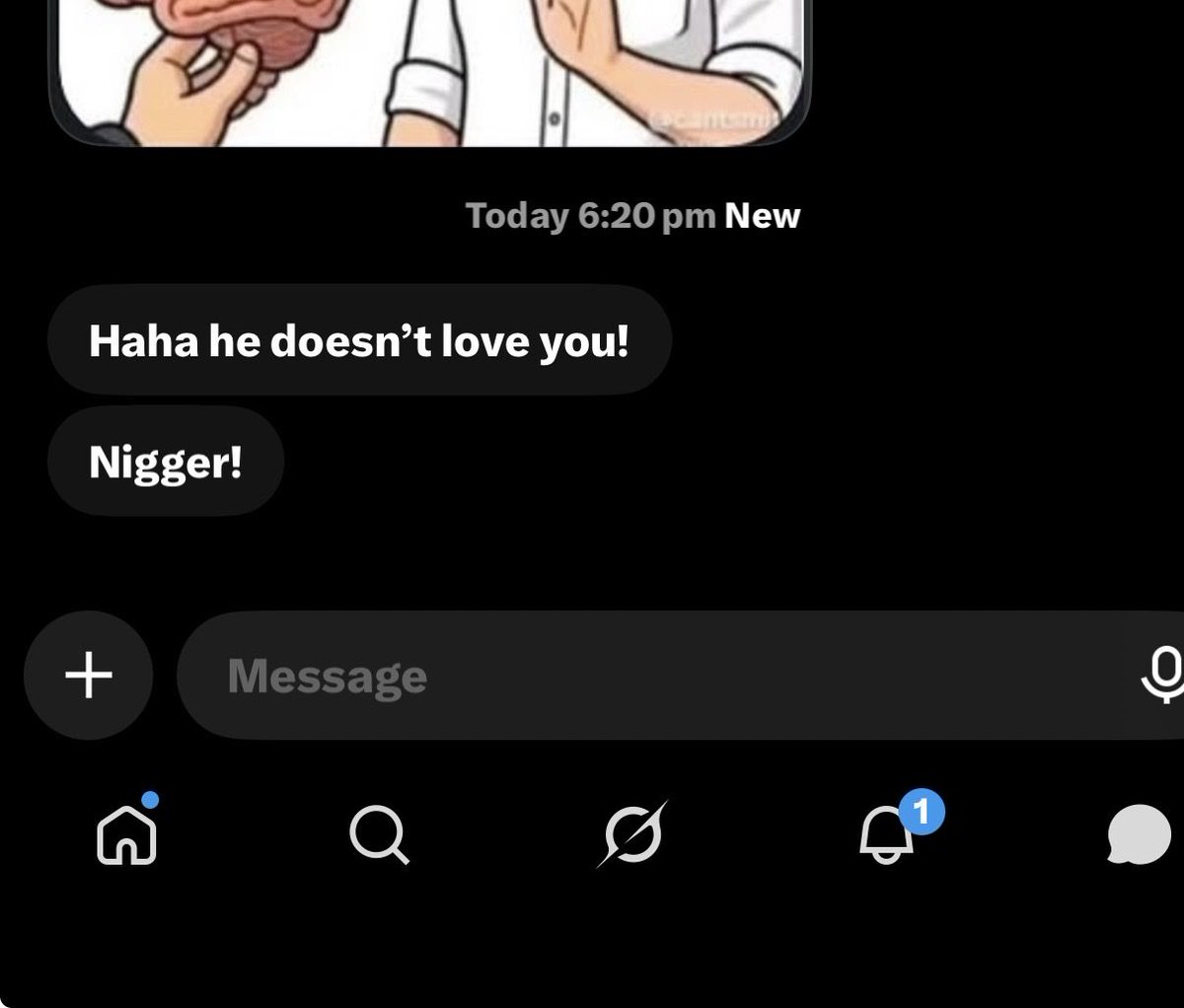 punpunempty's tweet photo. everyone go report this douchebag from before his @ is savascl6 he’s racist and a weirdo been sexually harassing me in messages talking to himself like bye u need attention so bad https://t.co/ZQMuk3gCU2