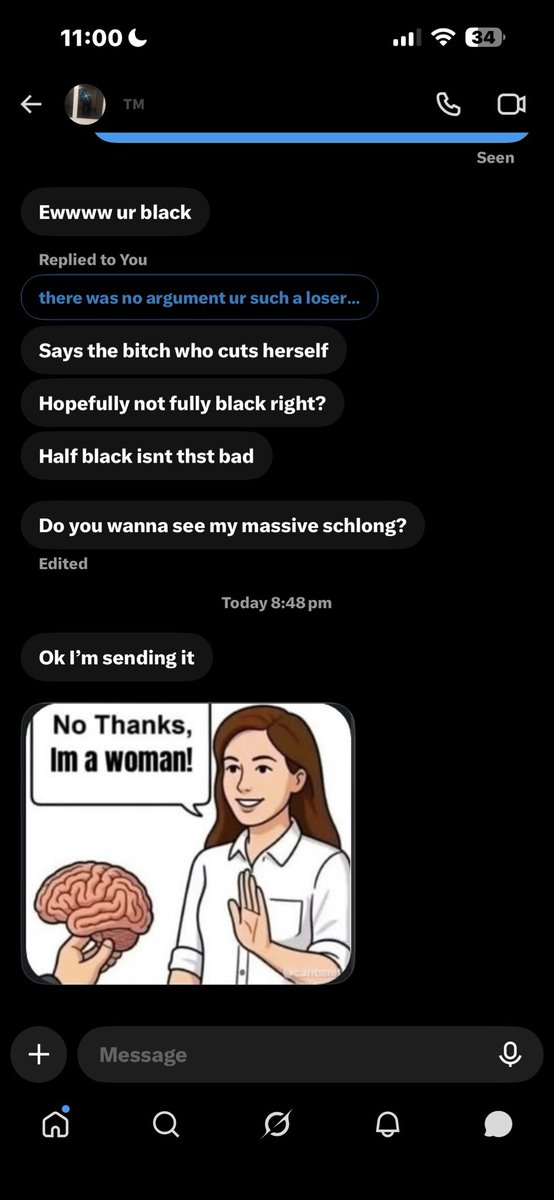 punpunempty's tweet photo. everyone go report this douchebag from before his @ is savascl6 he’s racist and a weirdo been sexually harassing me in messages talking to himself like bye u need attention so bad https://t.co/ZQMuk3gCU2