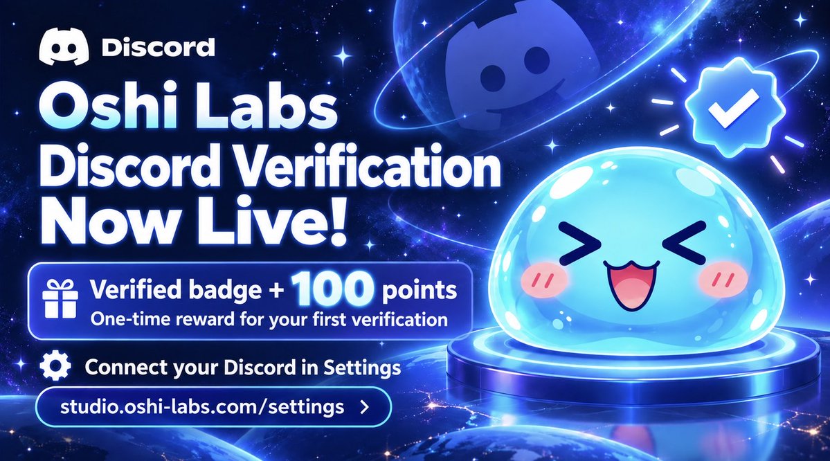 oshilabs's tweet photo. Oshi Labs verification is live! 🎉🎉

✅ Verified badge next to your name
🎁 100 points on your first verification
🏆 Counts toward the task leaderboard

Join our official Discord, then connect and verify in Settings! https://t.co/mw1VCUsjFG https://t.co/YIR3Qk3ygi