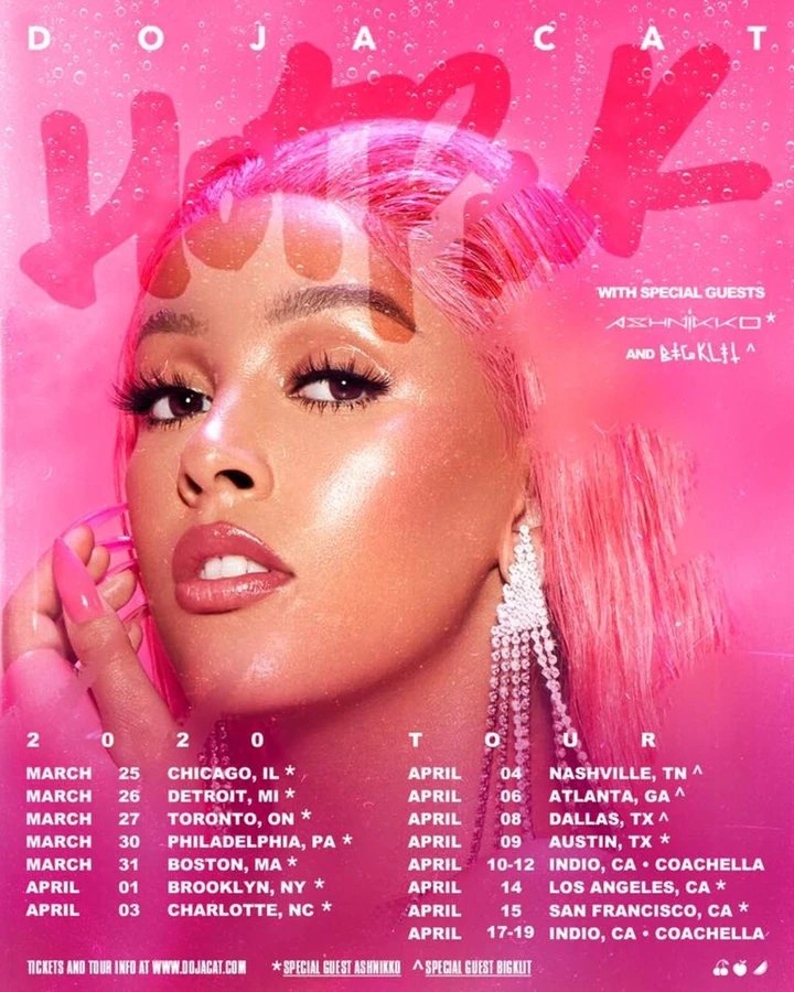 dojaschurch's tweet photo. Doja Cat — Total Shows Per Tour:

​• Tour Ma Vie — 63
• The Scarlet Tour — 46
• Planet Her Promotional Festival Tour — 20
• Hot Pink Tour — 24 (cancelled)
• Amala Tour — 22 https://t.co/6GBBd8e8ne