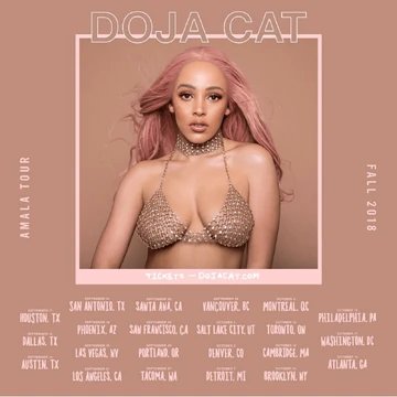 dojaschurch's tweet photo. Doja Cat — Total Shows Per Tour:

​• Tour Ma Vie — 63
• The Scarlet Tour — 46
• Planet Her Promotional Festival Tour — 20
• Hot Pink Tour — 24 (cancelled)
• Amala Tour — 22 https://t.co/6GBBd8e8ne