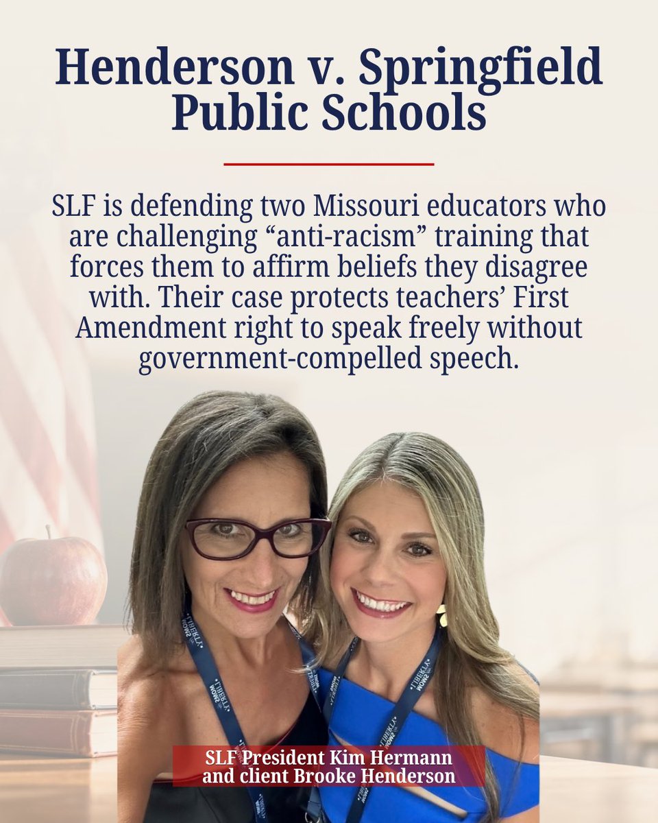 slf_liberty's tweet photo. SLF wants teachers to know their constitutional rights don’t end when they walk into a school building.

That’s why we’ve fought to defend educators’ First Amendment and Equal Protection rights in cases like Henderson v. Springfield Public Schools and Deemar v. Evanston/Skokie School District 65.

This World Teachers’ Day, we’re proud to stand with teachers and defend their constitutional rights.