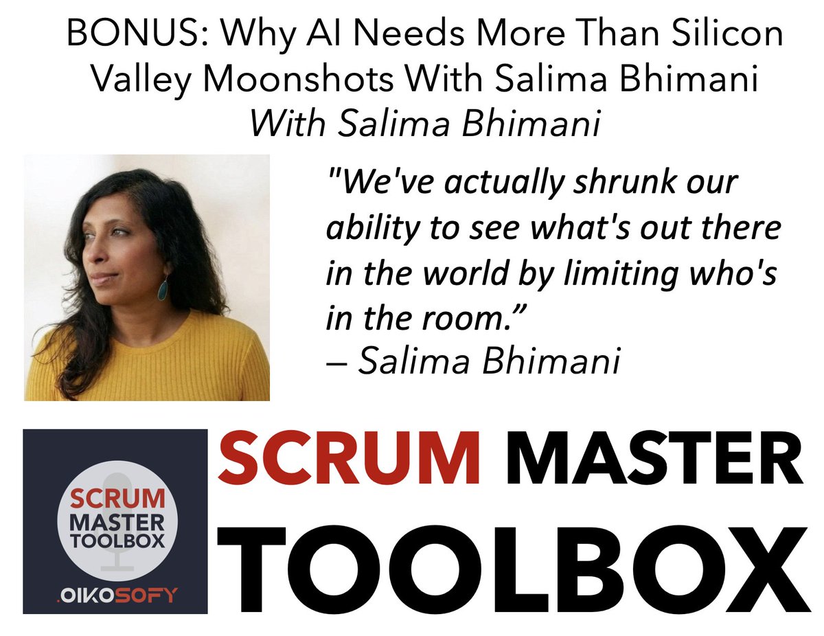 scrumpodcast's tweet photo. Salima Bhimani asks a key question about AI: what if innovation is too small because too few people shape discovery? What if we can do so much more when we bring other people along? 

Listen here: 
🧠 https://t.co/3jrUZYxj51 
#Agile #Lean #kanban #scrum #leadership @duarte_vasco https://t.co/DXcMgepGCz