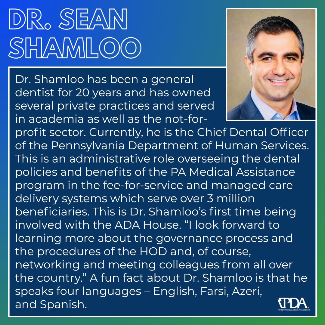 padentalassn's tweet photo. @AmerDentalAssn Meet Your Delegation!

Today we introduce Drs. Nipa Thakkar, Sean Shamloo, Beth Troy and Joseph Ross.

#PDAproud #ADAScientificSession2026 https://t.co/aAg82NENmW