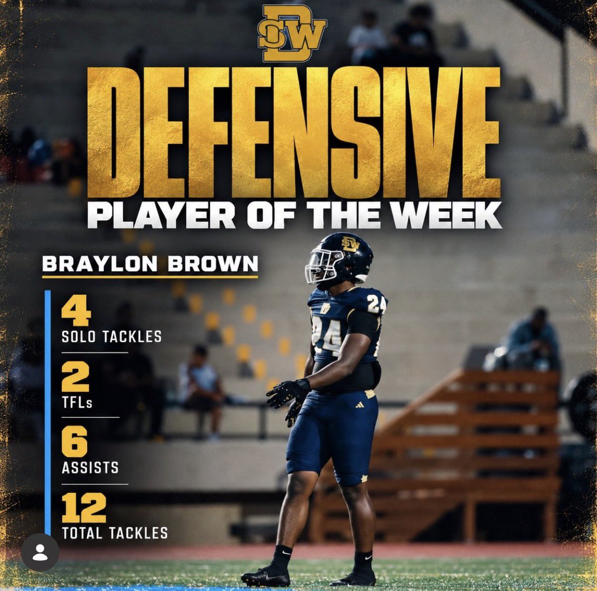 BraylonB404's tweet photo. Player of the week!

12 Total tackles
4 solo
2tfls 
6 assists 
@mb_3three @CoachTj56 @jamel_starks @BigSkippin_75 @ExpoRecruits @Mainman413 https://t.co/21A6fvfD1H