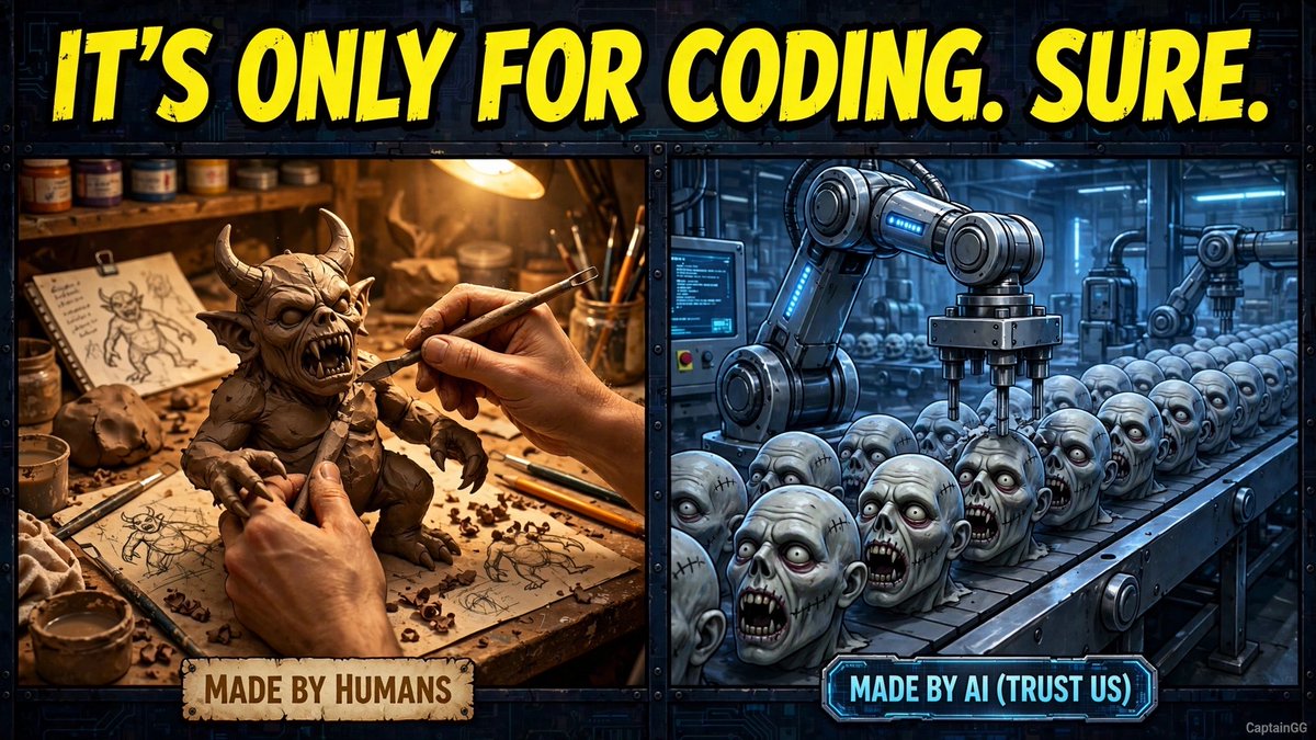 CaptainGGPlays's tweet photo. Capcom: "We're adding AI to the RE Engine, but ONLY for coding and testing, never for assets."

Sure. And Ubisoft's NFTs were "just an experiment."

Nobody believes the line holds. Today it's autocomplete in the codebase, tomorrow it's AI side quests and chatbot NPC voices. The RE Engine gave us the best-looking games of the generation — made by humans.

Keep AI in the spellchecker, not in my Resident Evil.
