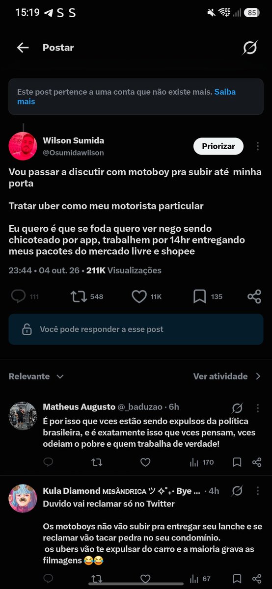 Osumidawilson's tweet photo. @xandy_182 Eu não  apaguei, apagaram o post original o meu era só  uma resposta https://t.co/d37E1QwfBB