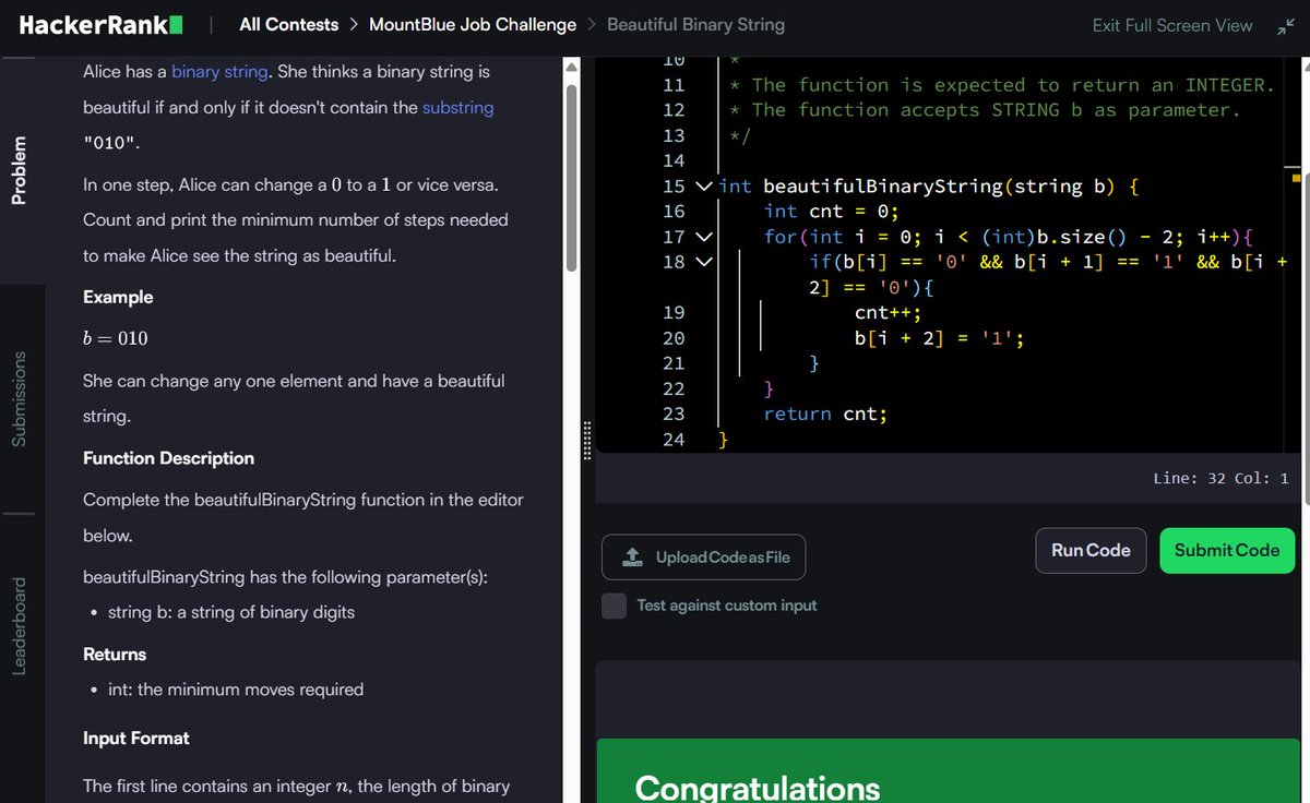 Muskanm_1227's tweet photo. Day 150/150 #150DaysOfCode | Daily DSA Practice β‘
1. Alternating Characters: O(N) TC | O(1) SC
2. Pangrams: O(N) TC | O(1) SC
3. Beautiful Binary String: O(N) TC | O(1) SC
4. Utopian Tree: O(1) TC | O(1) SC
Breakdown below π
#DSA #HackerRank #Cpp #Coding #Assessment https://t.co/M0ytoYyfmv