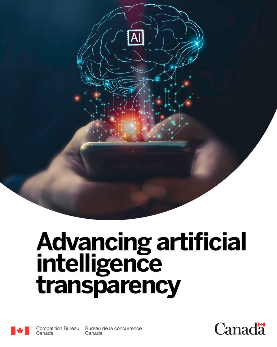CompBureau's tweet photo. As Canadians increasingly encounter AI, transparency matters.

That’s why our recommendations to @ISED_CA focus on helping consumers make informed decisions, preserving competition, and addressing harms rather than specific technologies.

https://t.co/04f02Vkjuj https://t.co/Bkoqx6Zrs1