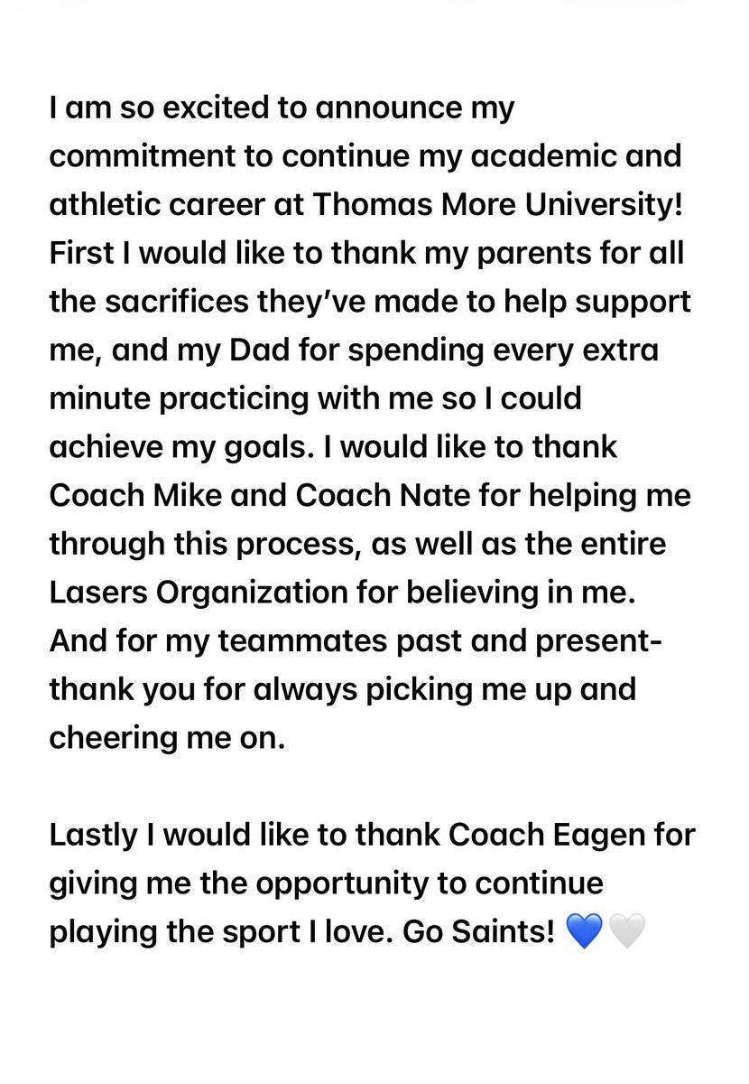 maliah_shaw's tweet photo. Committed! Go Saints 💙🤍 @ohiolasers2027 @softball_troy @TMU_Softball https://t.co/0W9vqc72KS