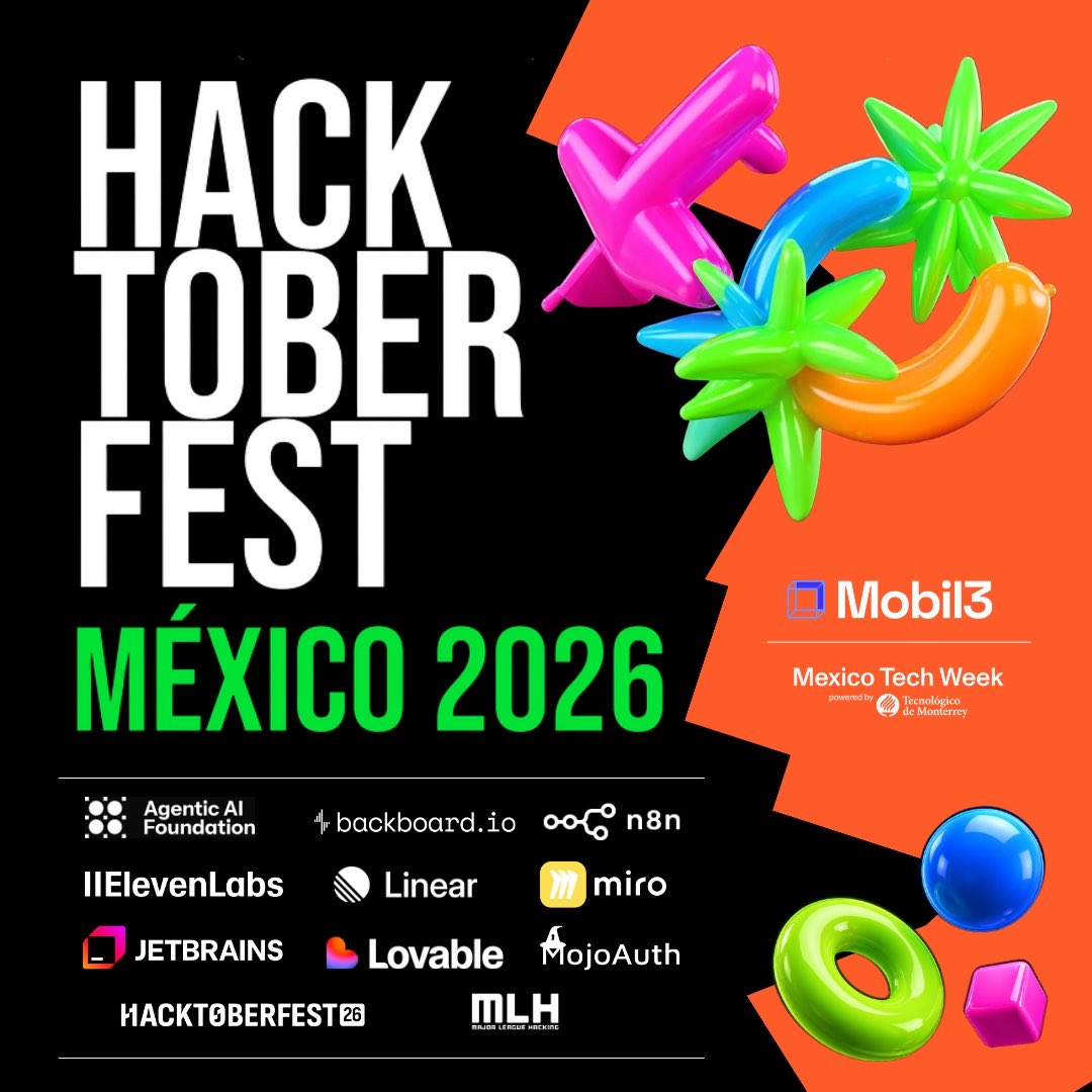 mobil3_xyz's tweet photo. En Mobil3 quisimos llevarlo un poco más allá.

Por eso Hacktoberfest llega a CDMX durante Mexico Tech Week y comenzará en Developers House, dentro de Tech Town: un espacio donde founders, startups, inversionistas y builders se encuentran y nuevas posibilidades pueden aparecer alrededor de una idea.