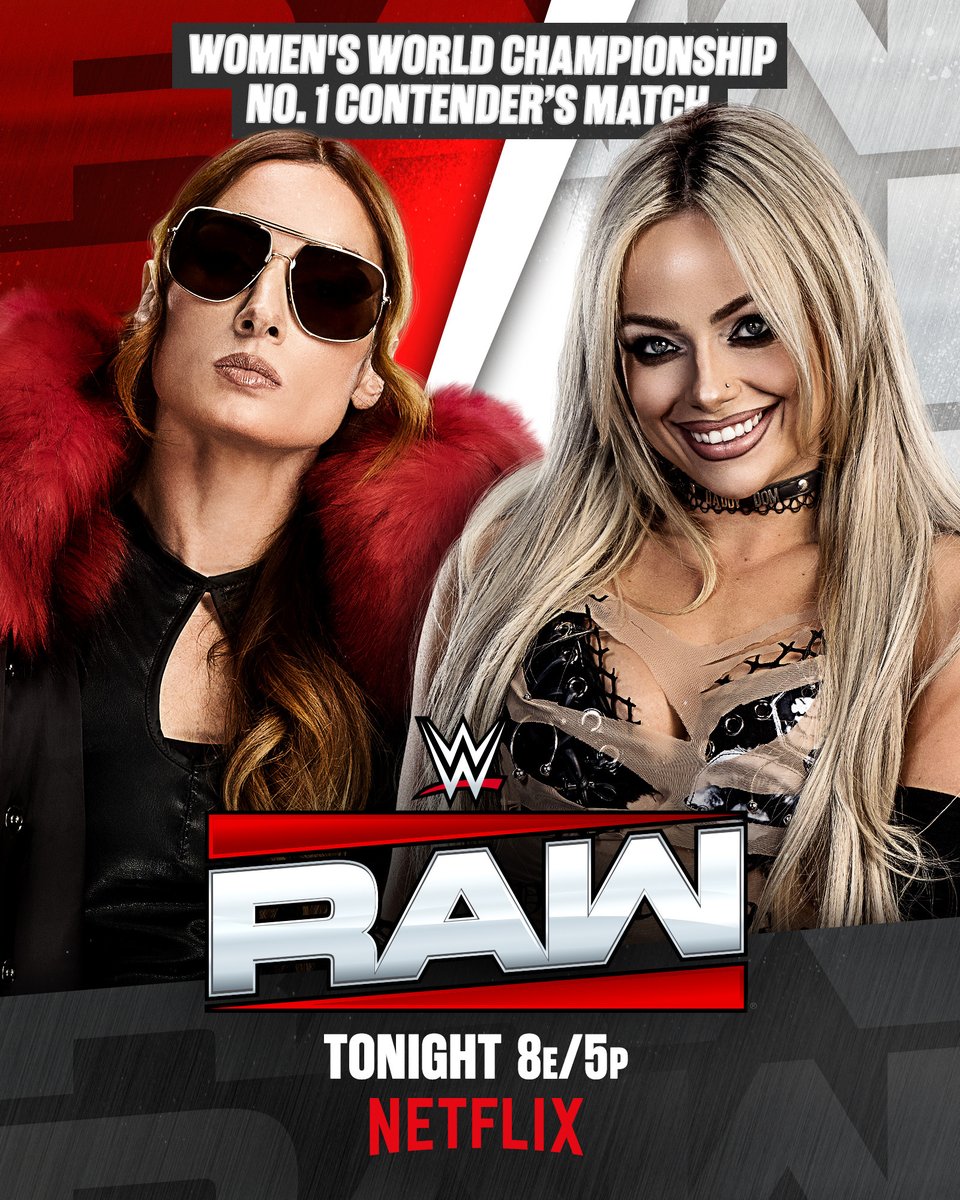 WWE's tweet photo. Who will earn a shot at the Women's World Championship when @BeckyLynchWWE and @YaOnlyLivvOnce square off in a No. 1 Contender's Match TONIGHT on #WWERaw?!

📍: St. Louis, MO
🎟️: https://t.co/2HeRuCkad0
📺: 8 ET/5 PT on @netflix https://t.co/NLXAbq9nDx