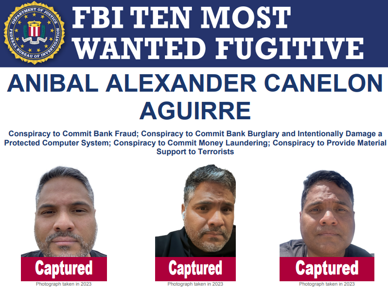 FBITampa's tweet photo. 🚨TEN MOST WANTED FUGITIVE CAPTURED
Anibal Alexander Canelon Aguirre is the 10th Ten Most Wanted Fugitive captured by this #FBI since January 2025. He is the first ever Cyber fugitive on FBI’s Ten Most Wanted Fugitives list. Now he’s back in the United States to face justice.
Help the FBI locate others on the list: https://t.co/DsAI4wbHu9
