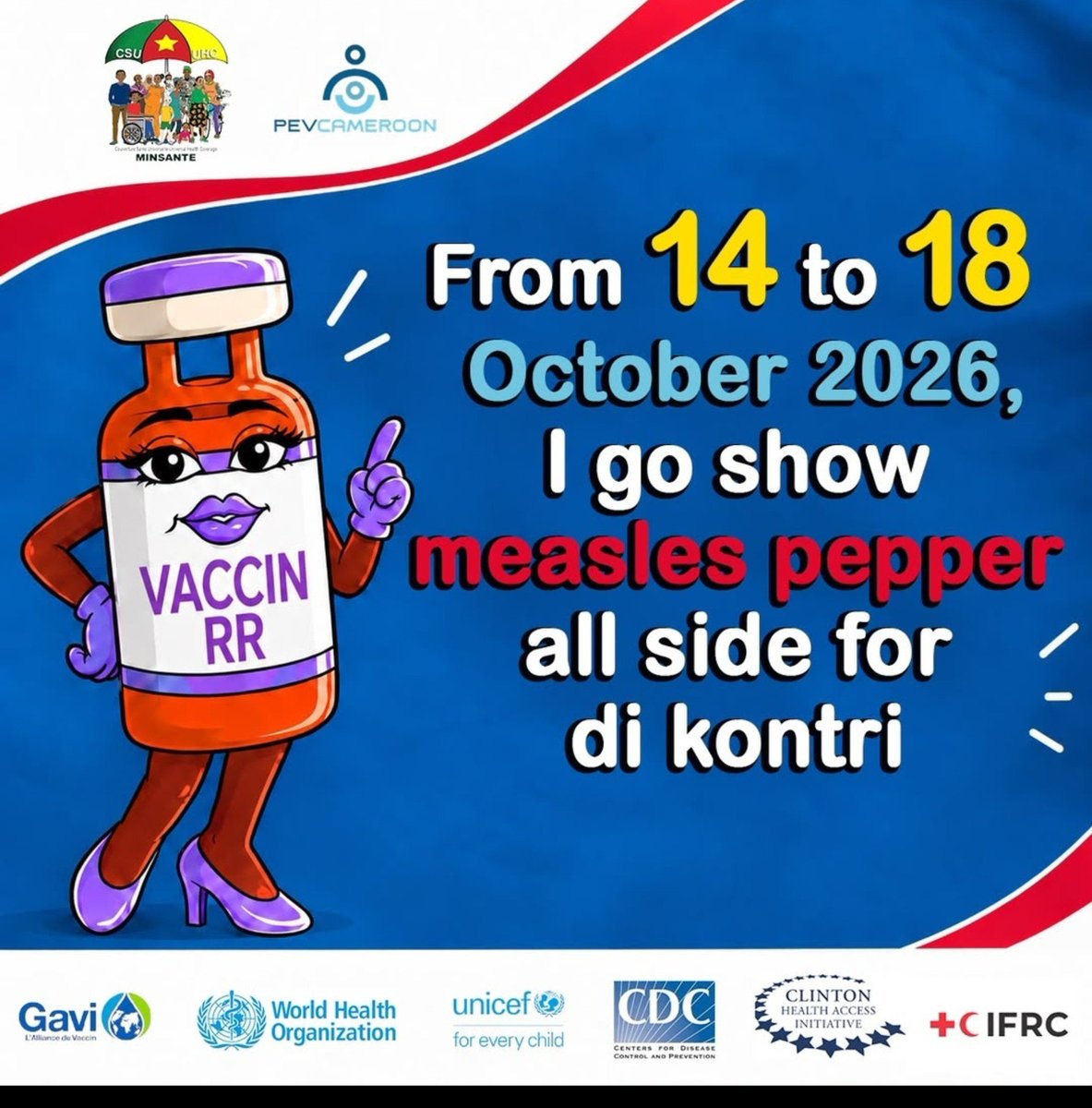 mouenthias's tweet photo. Kontri People you di know weti go happen from 14 to 18 october 2026?
"Vaccin RR" say hein i go show measles pepper all side for this kontri. We di wait na wait.
La Comm en pidgin. Qu'en pensez-vous ?
#StopRR237
#Rubeole
#Rougeole
#PEVCAMEROON https://t.co/LtsMiGfYOw