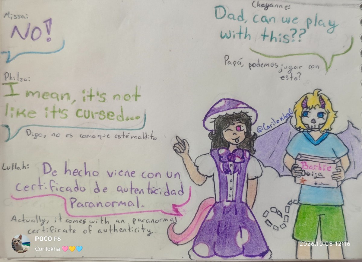 Corilokha0's tweet photo. Día 5 🎉
Me acord�� de la ouija de barbi (escrito mal a propósito) y se me ocurrió una pendejada con los niños jajs
#deathduotober #deathduofanart #qsmpeggs #talullahfanart #ChayanneFanart https://t.co/5oq8F7MvC5