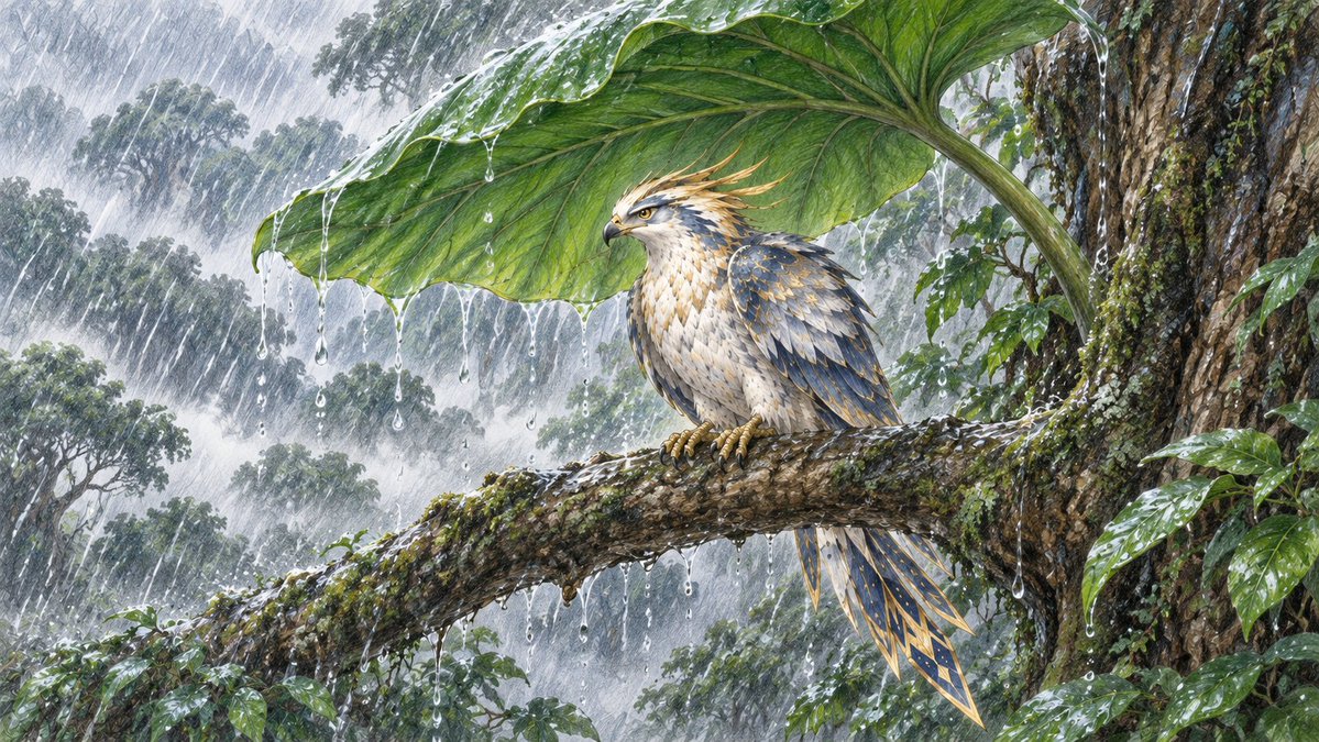 NT_QQQ's tweet photo. ①②言清さんと天矢鳥(あまやどり)
③大雨の時に大樹の葉陰で雨宿りする天矢鳥。
④雨が上がり、虹が架かる大空に舞う天矢鳥

オリキャラ_少納言清 (しょうの ことせ) https://t.co/U1yESxdQq8