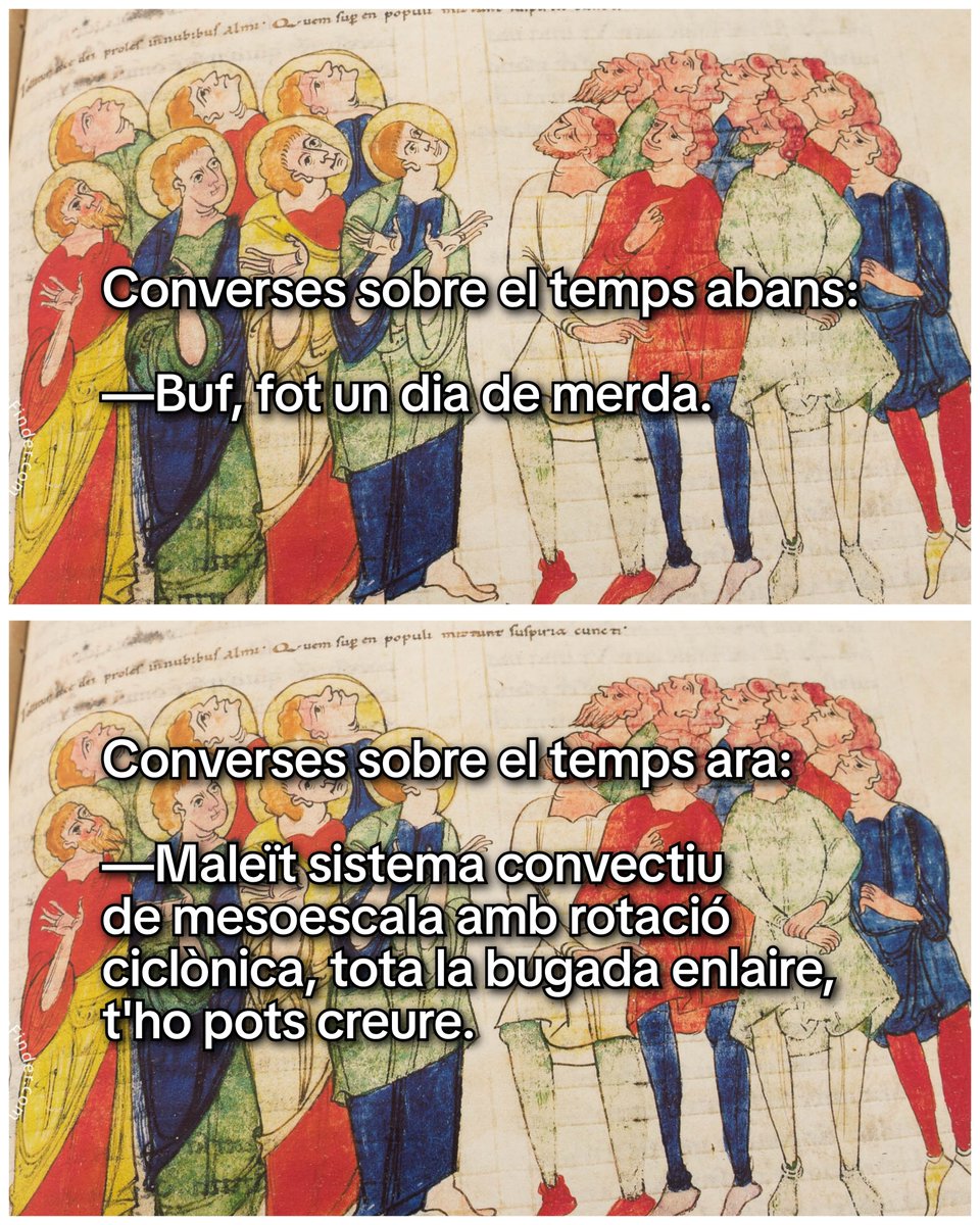 RomanicCatala's tweet photo. Converses sobre el temps abans / Converses sobre el temps ara

#memsromànics #memsbeatus #pluja 

📸 Enviament dels apòstols al Beatus català de Torí, d'estil romànic (s. XII) https://t.co/PyEV6fpLlt