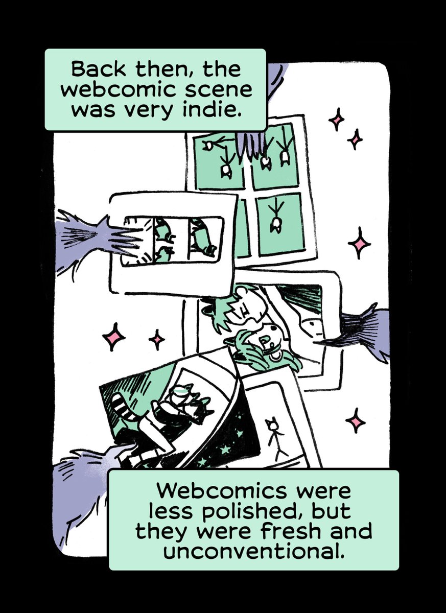 raspberryhazel's tweet photo. our last comic page is (checks notes) still banned on webtoon!  

so what a perfect time to share this comic we made earlier this year about online censorship (webcomic edition). https://t.co/65vBJk9wQb
