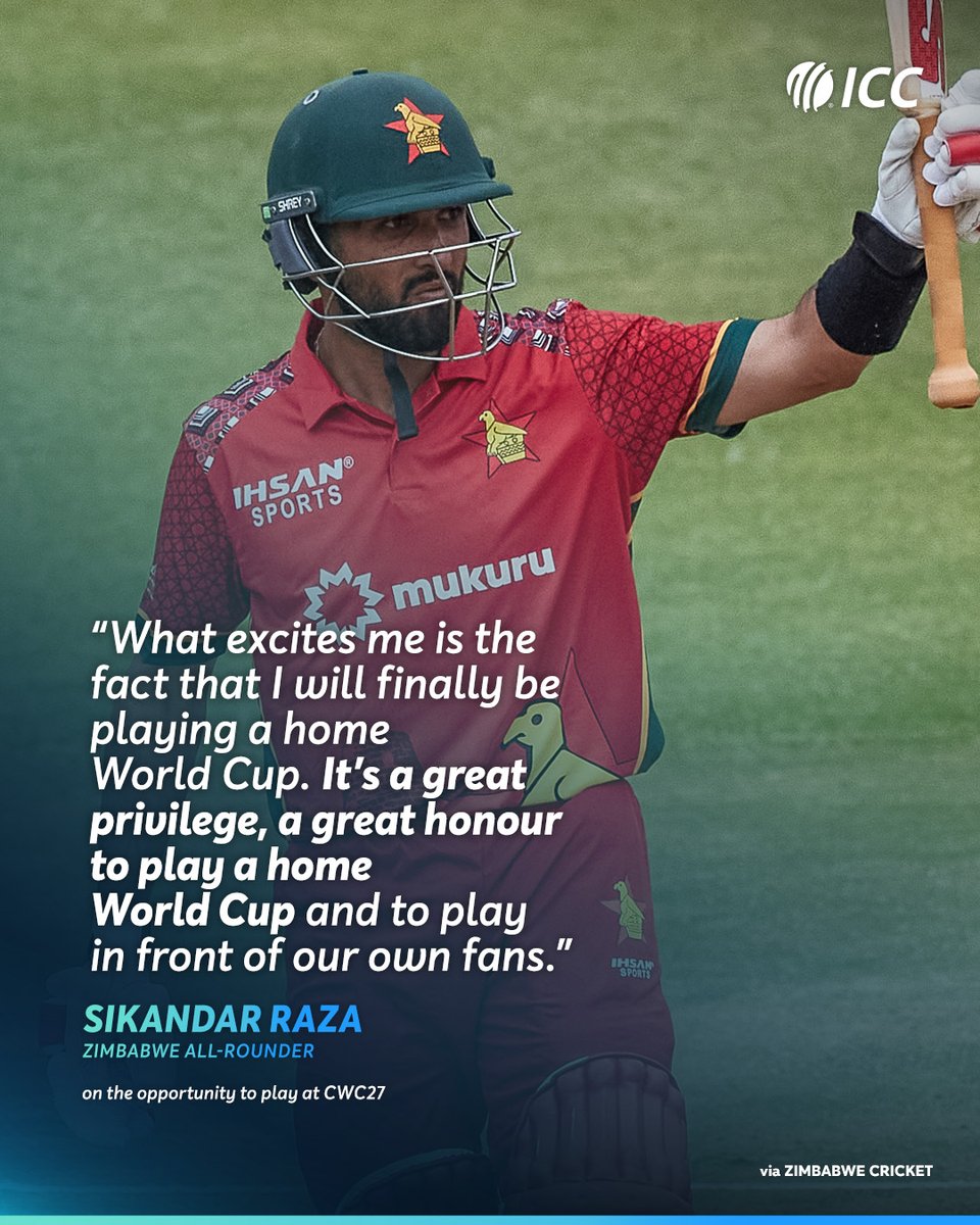 cricketworldcup's tweet photo. Sikandar Raza explains what playing for Zimbabwe at #CWC27 will mean to him 🤝

Secure your chance to be there by registering for the ticket ballot 🗳️: https://t.co/xQX5nsDa0b https://t.co/IXqFxa20Rm